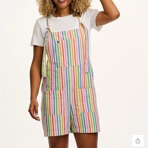 Lucy & Yak Original Dungaree Shorts in Rainbow Stripe
